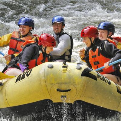 a group of people on a raft